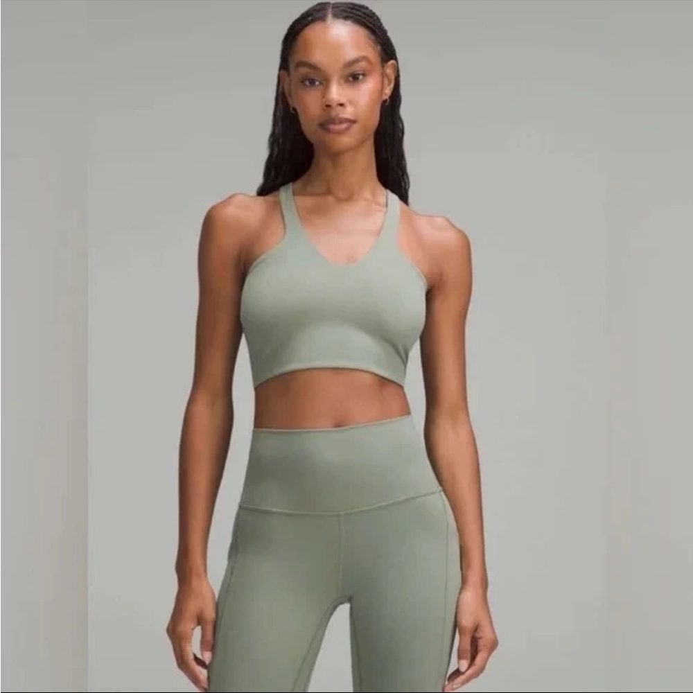 Lululemon Bend This Front-To-Back Longline Bra V and Racer Grey Eucalyptus XS